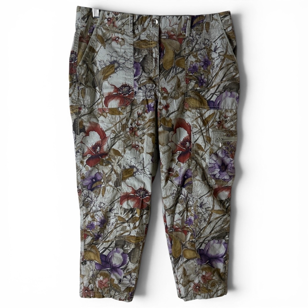 Floral Chico's Cargo Capri Pants Womens 1 Medium Stretch Cropped Botanical Print